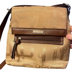 Etienne Aigner Small Shoulder/Crossbody Bag, Canvas Brown Leather Trim, "A" Logo